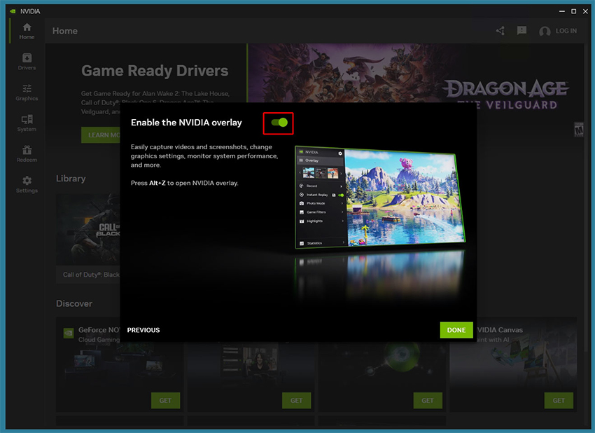 экран диалогового окна позволяет вам позволить приложению NVIDIA App