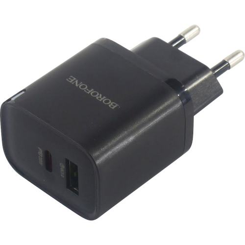 Зарядка USB-устройств от 220В BOROFONE BA83A Flare Star Black USB Type A "мама", USB Type C "мама" (20 Вт)