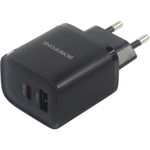 Зарядка USB-устройств от 220В BOROFONE BA83A Flare Star Set Black USB Type A "мама", USB Type C "мама" (20 Вт)