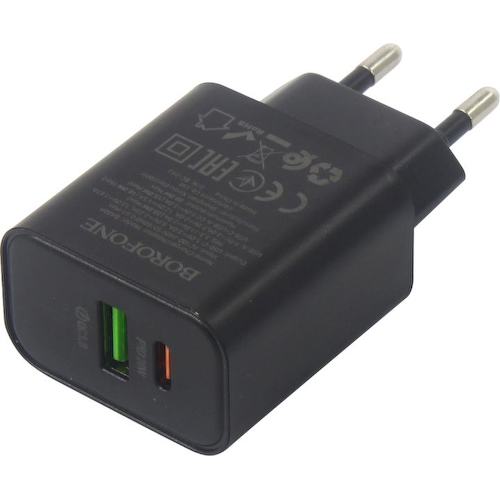 Зарядка USB-устройств от 220В BOROFONE BA88A Navy Set Black USB Type A "мама", USB Type C "мама" (20 Вт)