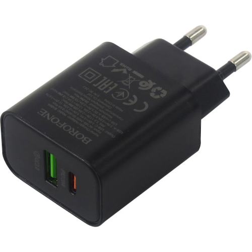 Зарядка USB-устройств от 220В BOROFONE BA88A Navy Set Black USB Type A "мама", USB Type C "мама" (20 Вт)