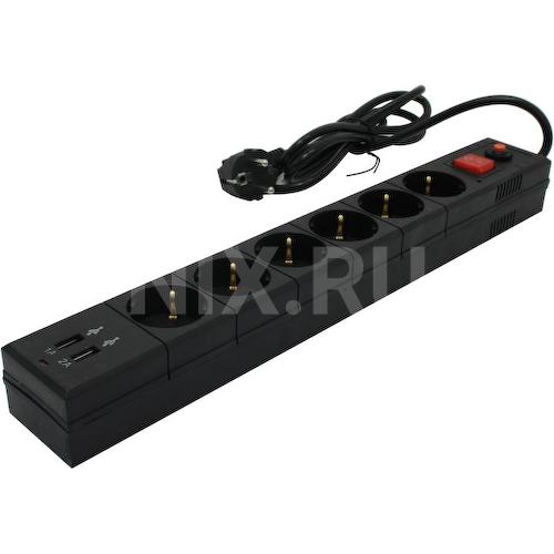 Сетевой фильтр 2.2 кВт Buro BU-SP1.8_USB_2A-B 6 розеток евростандарт с заземлением 1.8 метра
