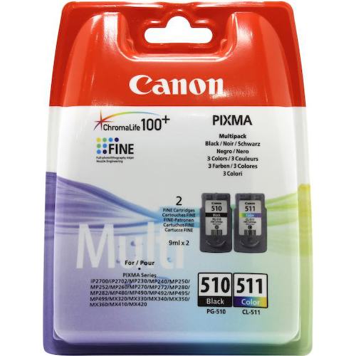 Картридж цветной (или контейнер с цветными чернилами) Canon PG-510 (с черными пигментными чернилами), CL-511 (трехцветный), 2 шт.