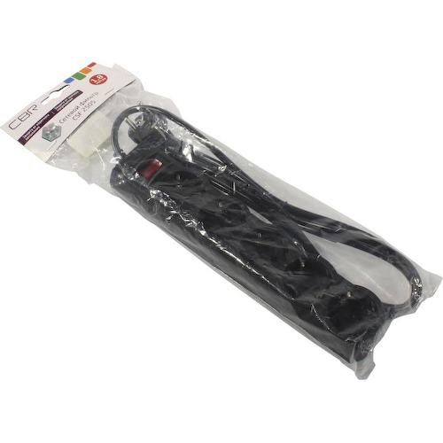 Сетевой фильтр 2.2 кВт CBR CSF 2505-1.8 Black PC 5 розеток евростандарт с заземлением 1.8 метра