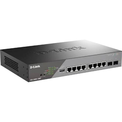 D-Link <DSS-200G-10MP/A1A> Управляемый коммутатор (8 x 1 Гбит/с, 2 x SFP, 8 портов IEEE 802.3at (PoE+))