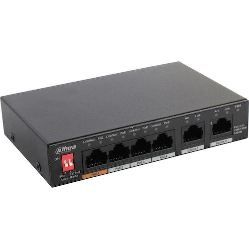 DAHUA <DH-PFS3006-4GT-60> Неуправляемый коммутатор (6 x 1 Гбит/с + 4 x 100 Мбит/с, 4 порта IEEE 802.3at (PoE+))