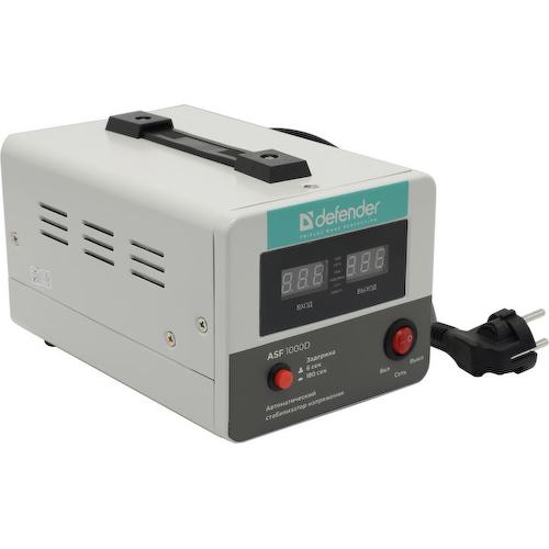 Стабилизатор напряжения 1000 ВА 0.6 кВт Defender ASF 1000D 1 розетка евростандарт с заземлением 1 метр