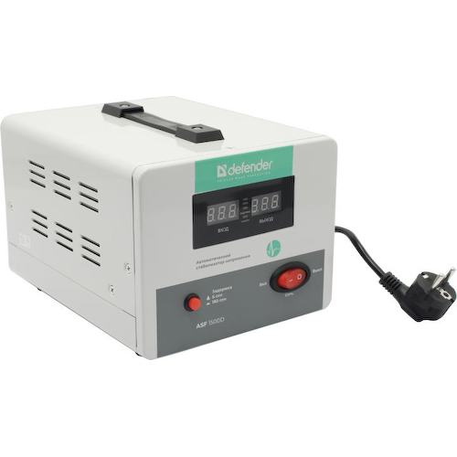 Стабилизатор напряжения 1500 ВА 0.9 кВт Defender ASF 1500D 2 розетки евростандарт с заземлением 1 метр