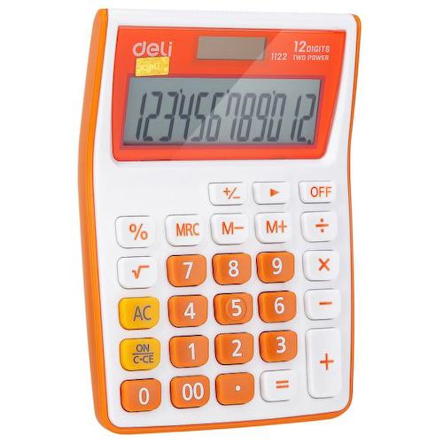 Калькулятор настольный Deli E1122/OR оранжевый 12-разр.