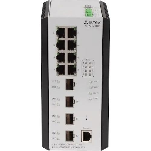 Ethernet-коммутатор MES3710P, 8 портов 10/100/1000BASE-T (PoE/PoE+), 4 порта 100BASE-FX/1000BASE-X (SFP, L3, 48