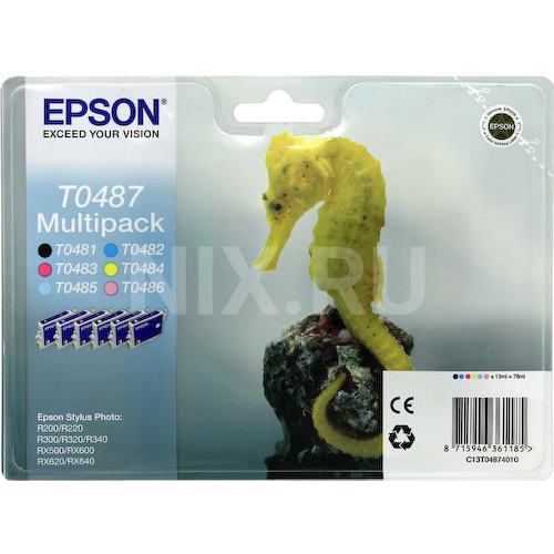 Картридж цветной (или контейнер с цветными чернилами) Epson T0481, T0482 (голубой), T0483 (пурпурный), T0484 (желтый), T0485 (светло-голубой), T0486 (светло-пурпурный), 6 шт.