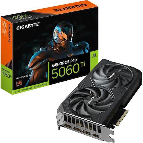 Видеокарта Gigabyte RTX 5060TI GV-N506TWF2-16GD 1.0 16ГБ Windforce, GDDR7, Ret