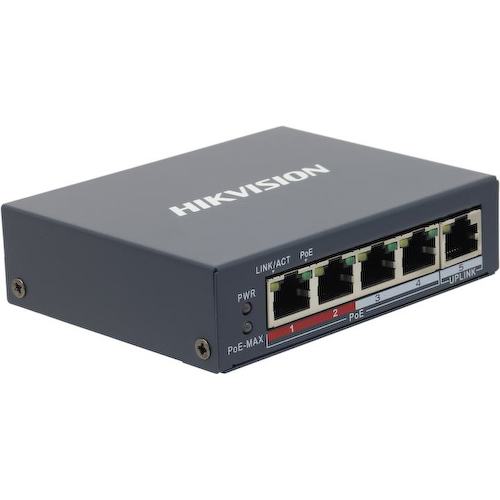 HIKVISION <DS-3E0105P-E(B)> Неуправляемый коммутатор (5 x 100 Мбит/с, 4 порта IEEE 802.3at (PoE+))