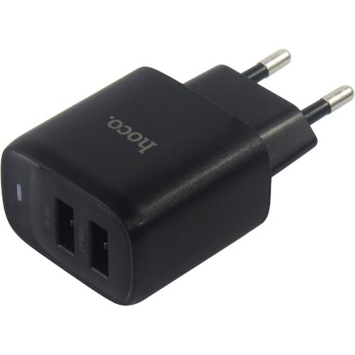 Зарядка USB-устройств от 220В HOCO C141A Smart Black 2 x USB Type A "мама" (10.5 Вт)