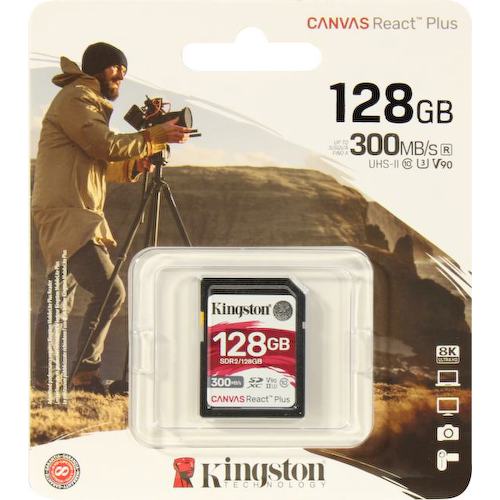 Карта памяти Kingston Canvas React Plus SDR2/128GB SDXC V90, UHS-II Class 3 (U3), Class 10 128 ГБ
