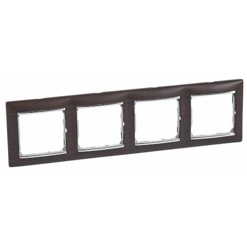 Рамка Legrand 770374 Valena CLASSIC - 4 поста, горизонтальный монтаж, темное дерево/серебряный штрих