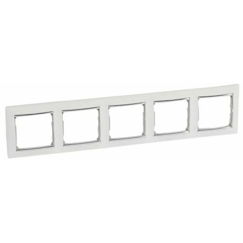 Рамка Legrand 770495 Valena CLASSIC - 5 постов, горизонтальный монтаж, белая/серебряный штрих