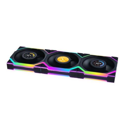 (3шт.) Lian Li UNI FAN SL WIRELESS LCD 120 Reverse Blade / 12RSLLCD1W3B BLACK / 120x124,5x28мм / G99.12RSLLCD1W3B.R0