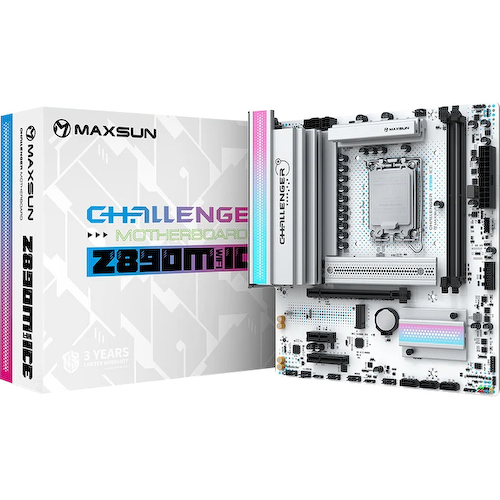 MAXSUN MS-Challenger Z890M WIFI ICE, LGA1851, Z890, 2*DDR5, 3*SATA3, 2*M.2, USB 3.2, USB 2.0, Type-C, 1*PCIEx16, 1*PCIe