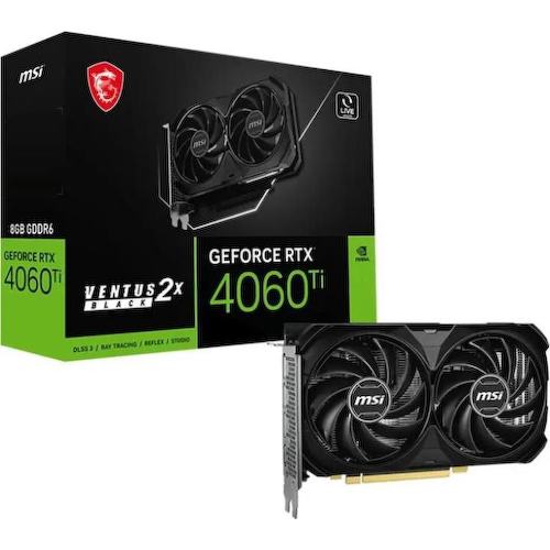 RTX 4060 TI 8G VENTUS 2X BL E1 Видеокарта MSI PCI-E 4.0 RTX 4060 Ti 8G VENTUS 2X BLACK E1 NVIDIA GeForce RTX 4060TI 8Gb