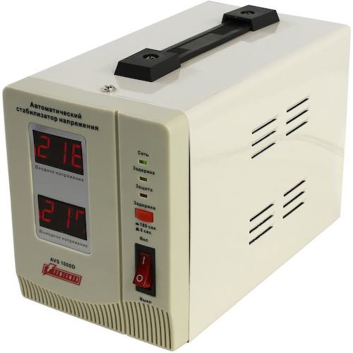 Стабилизатор напряжения 1000 ВА PowerMan AVS 1000 D 2 розетки евростандарт с заземлением 1.2 метра
