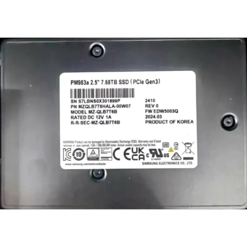 SSD жесткий диск PCIE Gen3 x4 R3000/W2200MB/s 7.68TB PM983a MZQLB7T6HALA-00W07 SAMSUNG