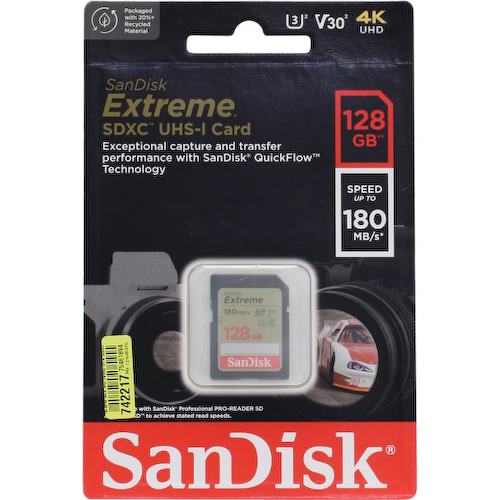 Карта памяти SanDisk Extreme SDSDXVA-128G-GNCIN SDXC V30, UHS-I Class 3 (U3), Class 10 128 ГБ