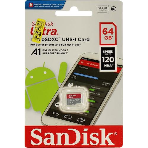 Карта памяти SanDisk Ultra SDSQUA4-064G-GN6MN microSDXC A1, UHS-I Class 1 (U1), Class 10 64 ГБ
