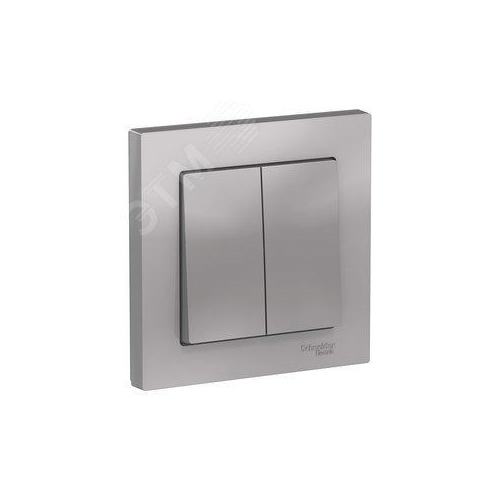 Выключатель Systeme Electric ATN000352 AtlasDesign, 2-клавишный, сх.5, 10АХ, в сборе, алюминий