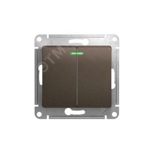 Выключатель Systeme Electric GSL000853 2-клавишный с подсветкой сх.5а, 10АХ шоколад