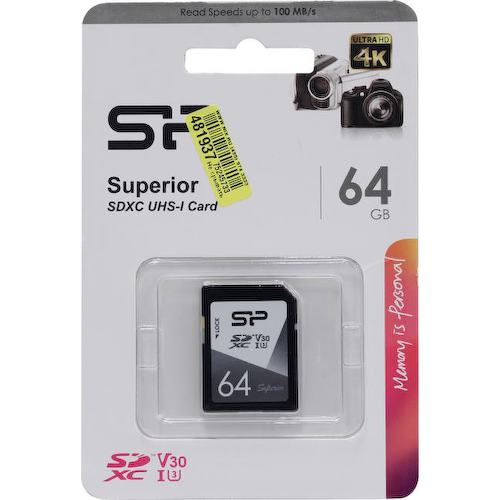 Карта памяти Silicon Power Superior SP064GBSDXCV3V10 SDXC UHS-I Class 3 (U3), Class 10 64 ГБ