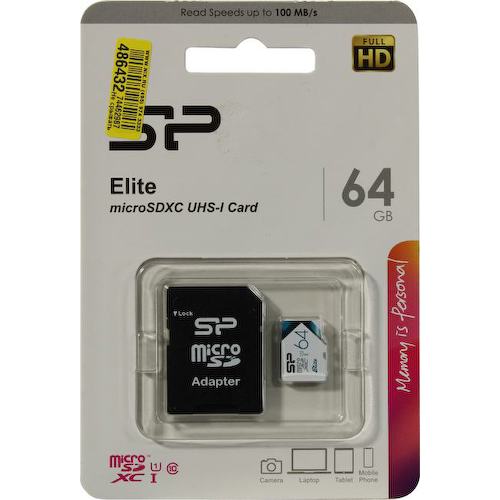 Карта памяти Silicon Power Elite SP064GBSTXBU1V21SP microSDXC UHS-I Class 1 (U1), Class 10 64 ГБ +microSD->SD адаптер