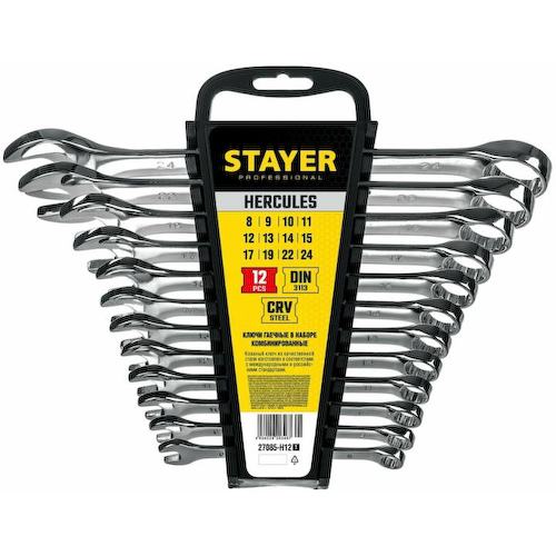 Stayer <27085-H12_z01> STAYER HERCULES, 12 шт, 8 - 24 мм, набор комбинированных гаечных ключей, Professional (27085-H1