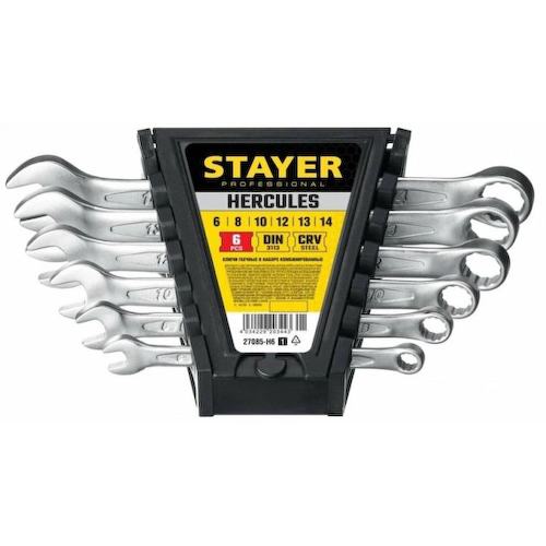 Stayer <27085-H6_z01> STAYER HERCULES, 6 шт, 6 - 14 мм, набор комбинированных гаечных ключей, Professional (27085-H6)