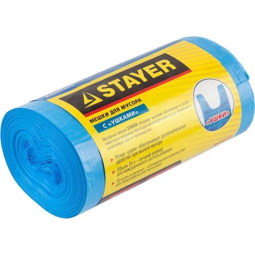 39155-35 Stayer 35 л, 30 шт, голубые, с ?ушками?, мусорные мешки ()