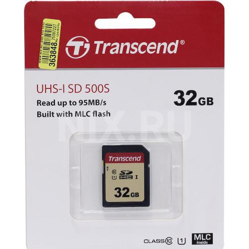 Карта памяти Transcend 500S TS32GSDC500S SDHC UHS-I Class 1 (U1), Class 10 32 ГБ